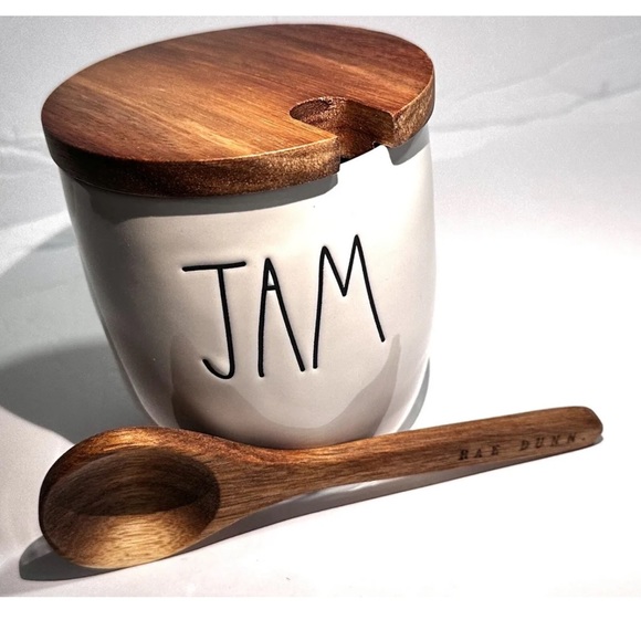 New RAE DUNN Artisan Collection "JAM" Cellar Jar Wood Lid & Spoon By Mag… - Picture 8 of 8